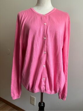 Lilly Pulitzer Pink Button-Front Crewneck Knit Cardigan Sweater Size XL